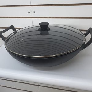 CAJUN CLASSIC CAST IRON WOK 6 QT SEASONED W/ GLASS LID
