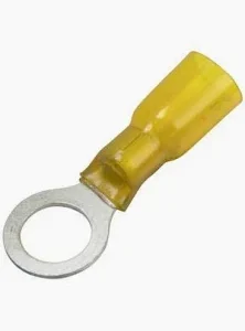 HEAT SHRINK RING TERMINAL -YELLOW - 12-10 AWG - 3/8 STUD