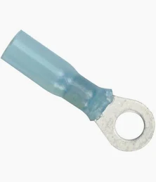 HEAT SHRINK RING TERMINAL -BLUE- 16-14 AWG - 1/4" STUD